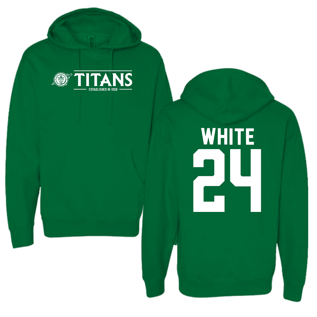 Illinois Wesleyan University Soccer Green General Hoodie - #24 Sawyer White