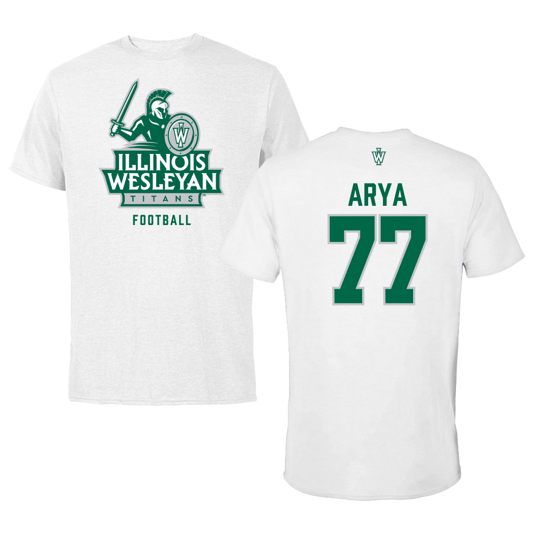 Illinois Wesleyan University Football White Tee - #77 Justin Arya
