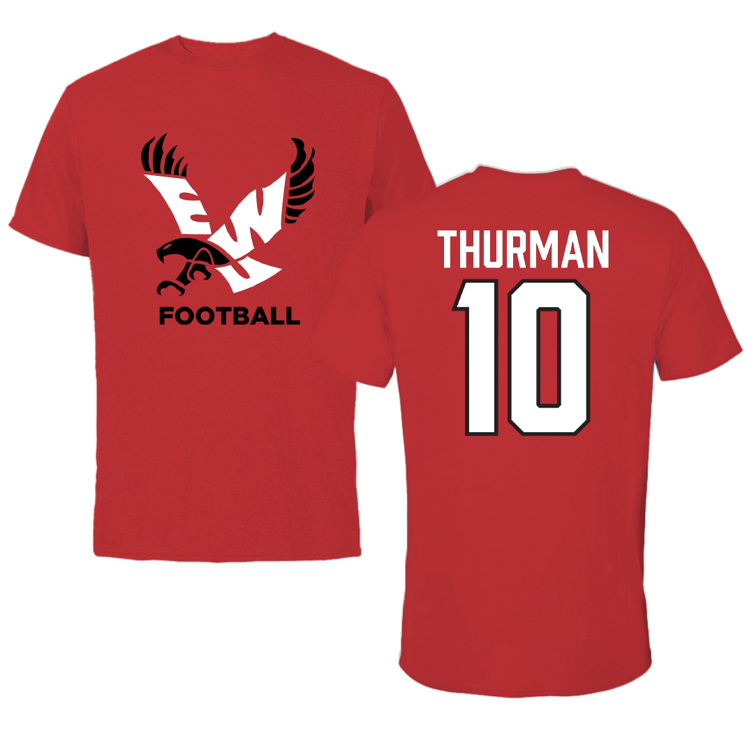 Eastern Washington University Football Red Tee - #10 Trevor Thurman