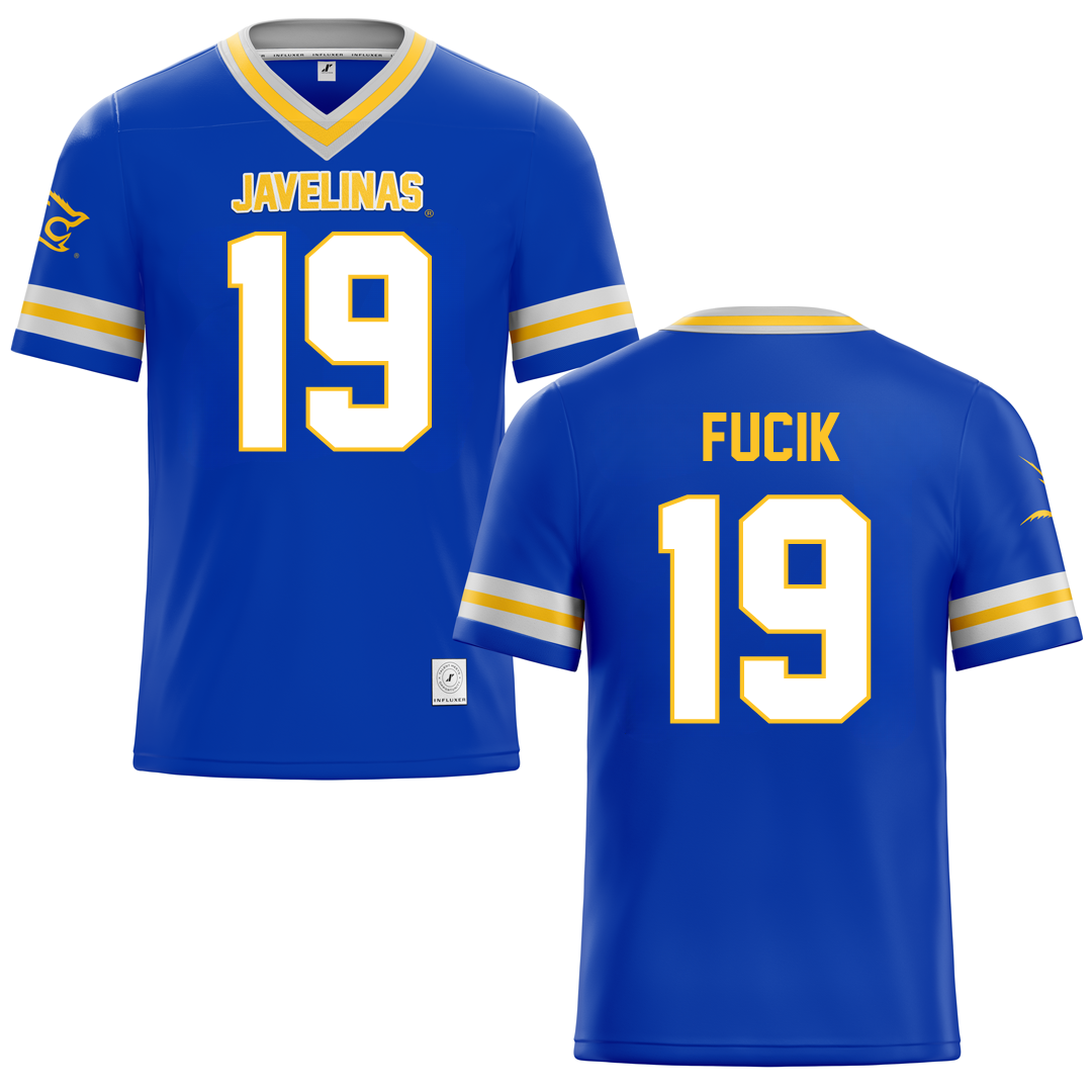 Texas A&M University-Kingsville Blue Football Jersey - #19 Bryce Fucik
