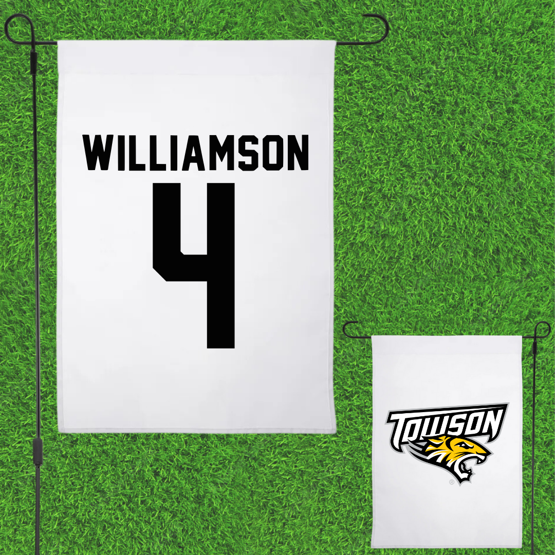 Towson University Basketball White Garden Flag - #4 Dylan Williamson