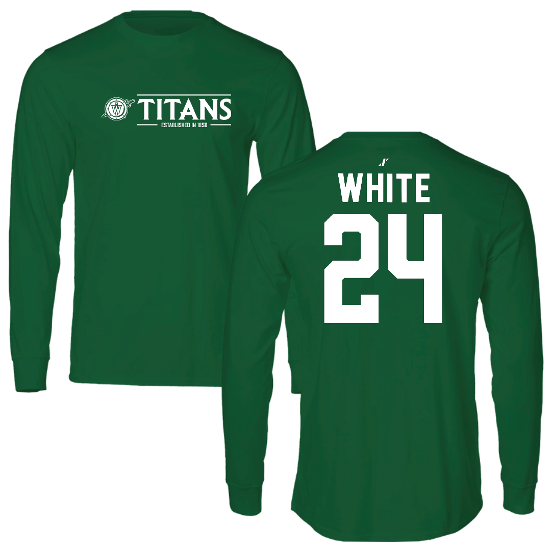 Illinois Wesleyan University Soccer Green General Long Sleeve - #24 Sawyer White