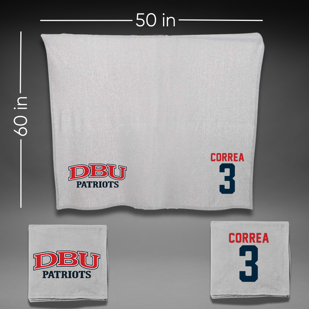 Dallas Baptist University Soccer Gray Blanket - #3 Bruno Correa