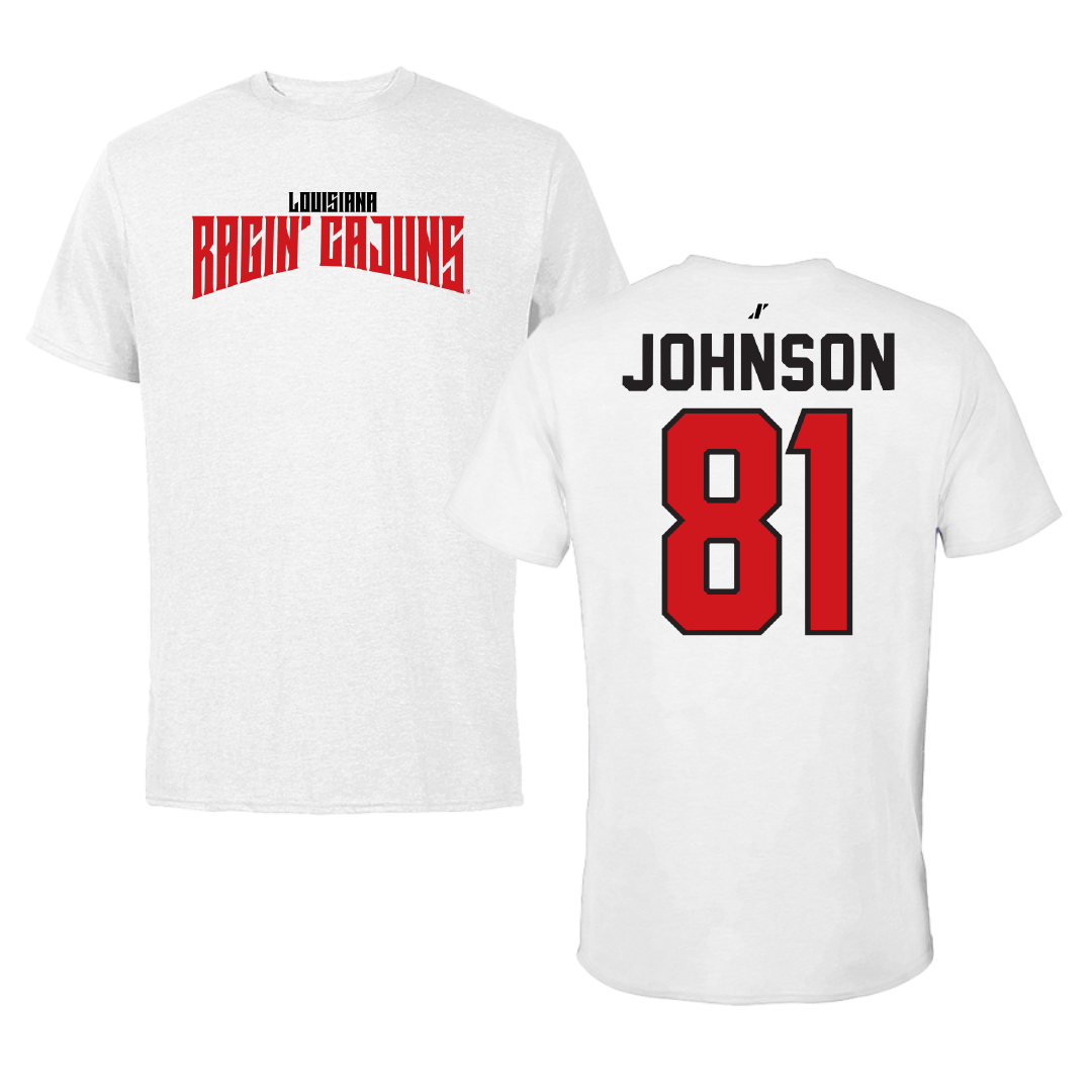 University of Louisiana at Lafayette Football White Classic Tee - #81 Jaydon Johnson