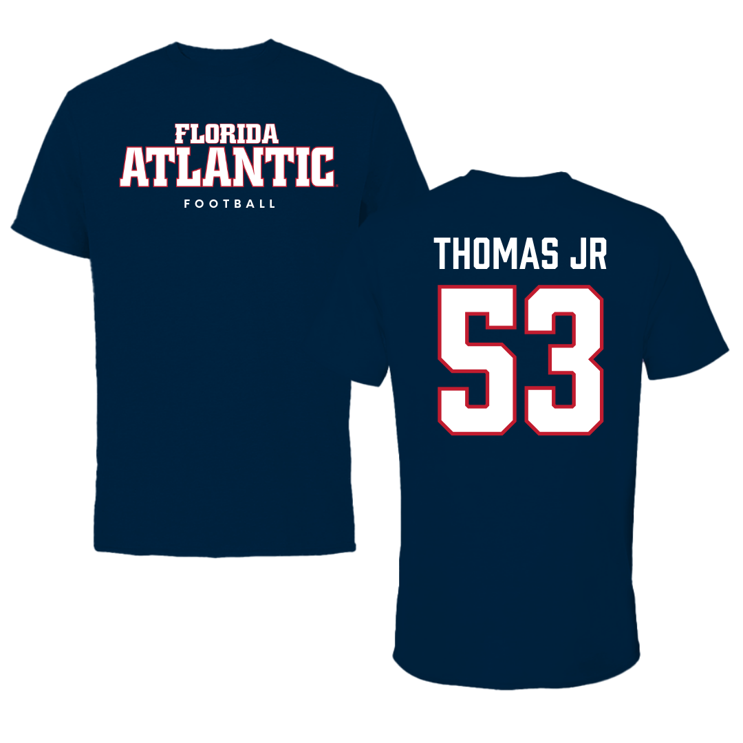 Florida Atlantic University Football Navy Block Performance Tee - #53 Richard Thomas Jr