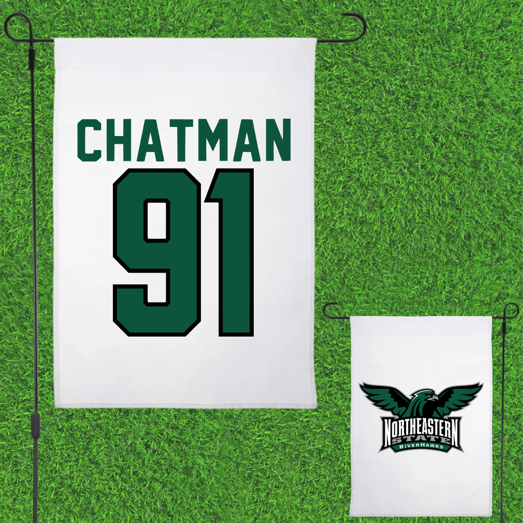 Northeastern State University Football White Garden Flag - #91 Marquez Chatman