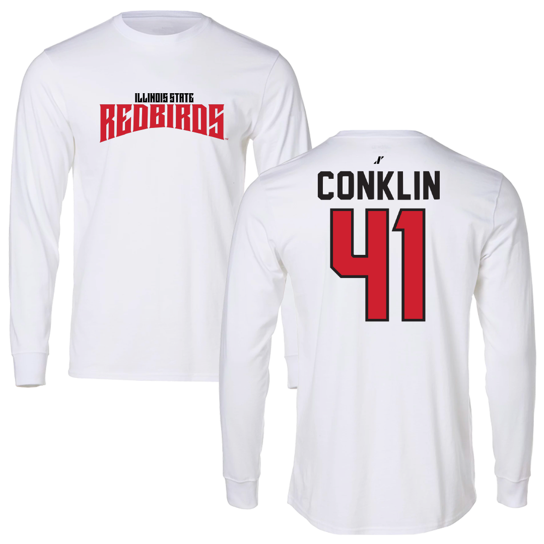 Illinois State University Baseball White Classic Performance Long Sleeve - #41 MacCallan Conklin