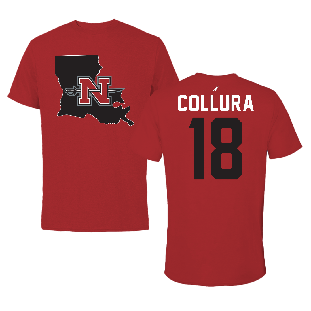 Nicholls State University Baseball Canvas Red State Tee - #18 Jaden Collura