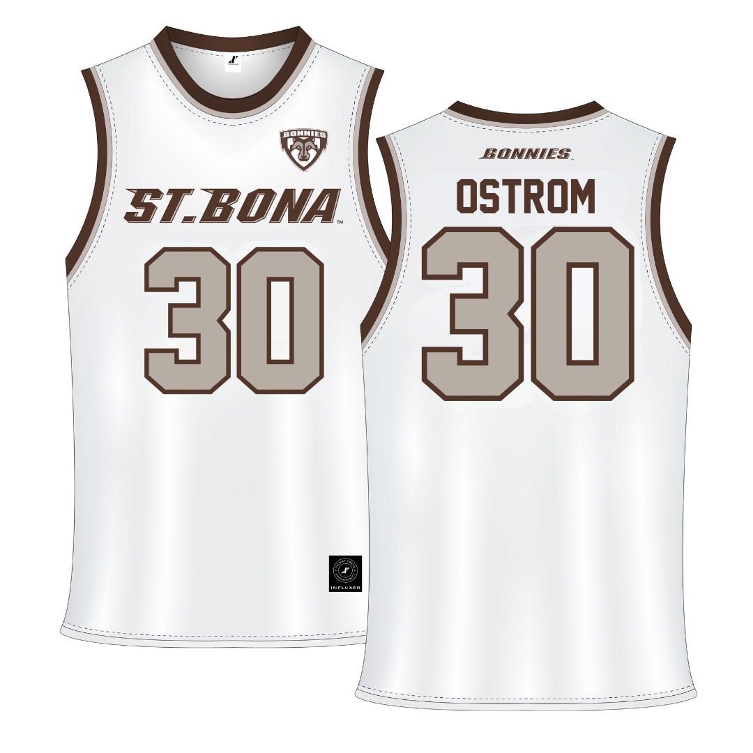 St. Bonaventure University White Basketball Jersey - #30 Broek Ostrom
