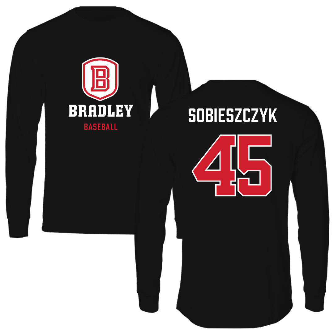 Bradley University Baseball Black Block Performance Long Sleeve - #45 Isaac Sobieszczyk