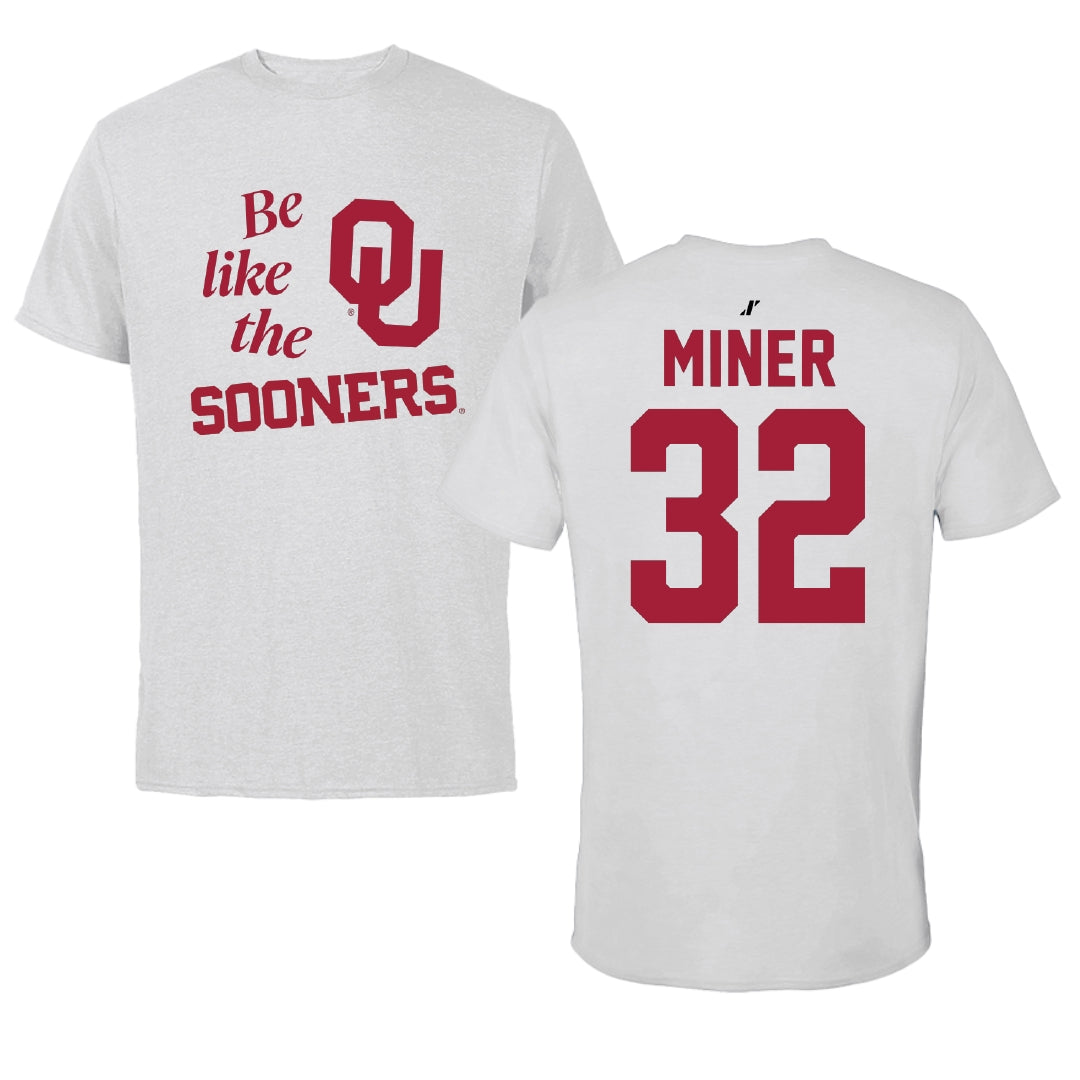 University of Oklahoma Baseball Light Gray Be Like Us Performance Tee - #32 Jace Miner