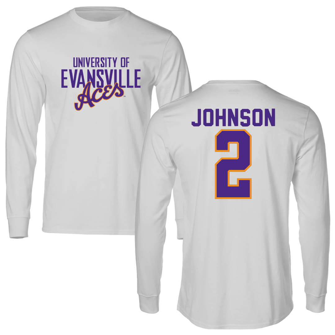 University of Evansville Soccer Light Gray Performance Long Sleeve - #2 Taylor Johnson