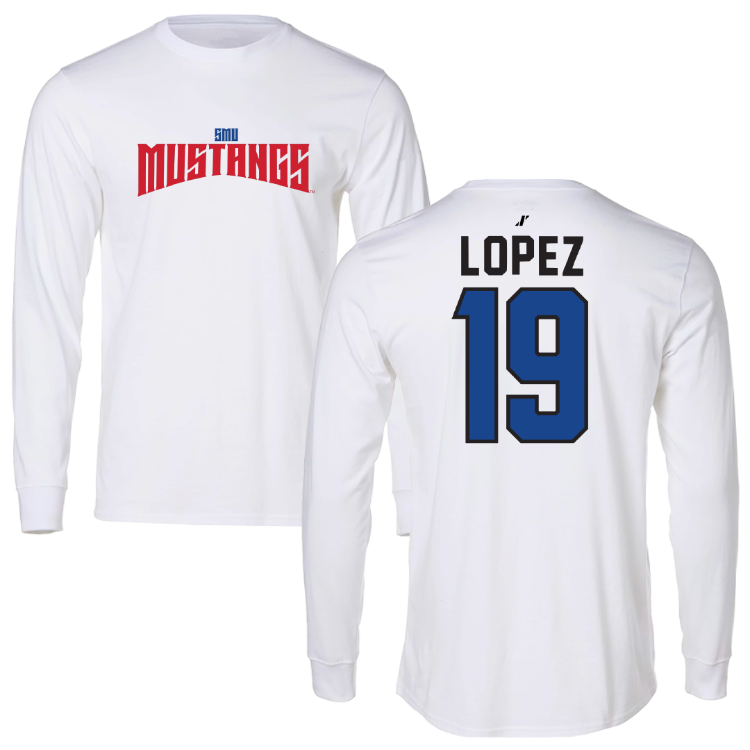 Southern Methodist University Soccer White Classic Long Sleeve - #19 Milton Lopez