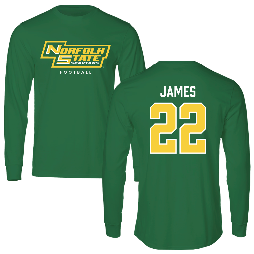 Norfolk State University Football Kelly Green Performance Long Sleeve - #22 Andrew James