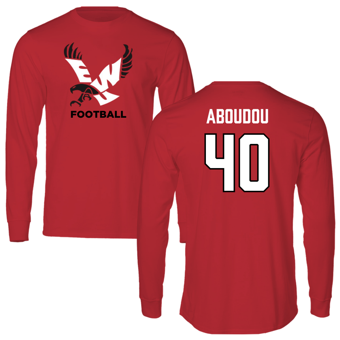 Eastern Washington University Football Red EWU Long Sleeve - #40 Amdane Aboudou