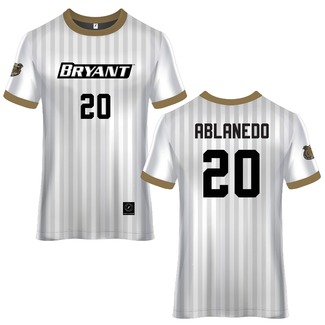 Bryant University White Soccer Jersey - #20 Pablo Ablanedo