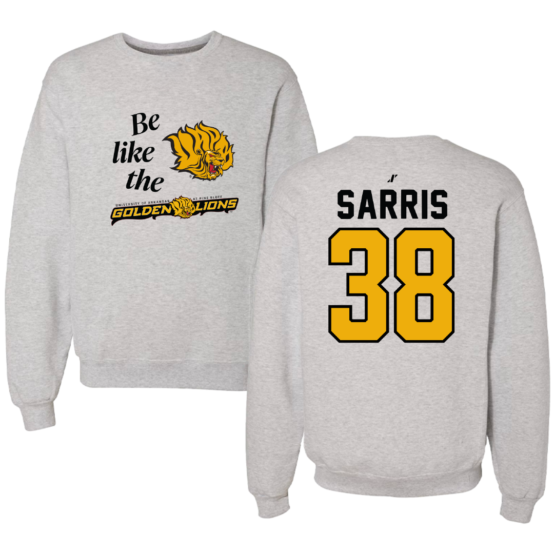 University of Arkansas-Pine Bluff Football Light Gray Be Like Us Crewneck - #38 Dean Sarris
