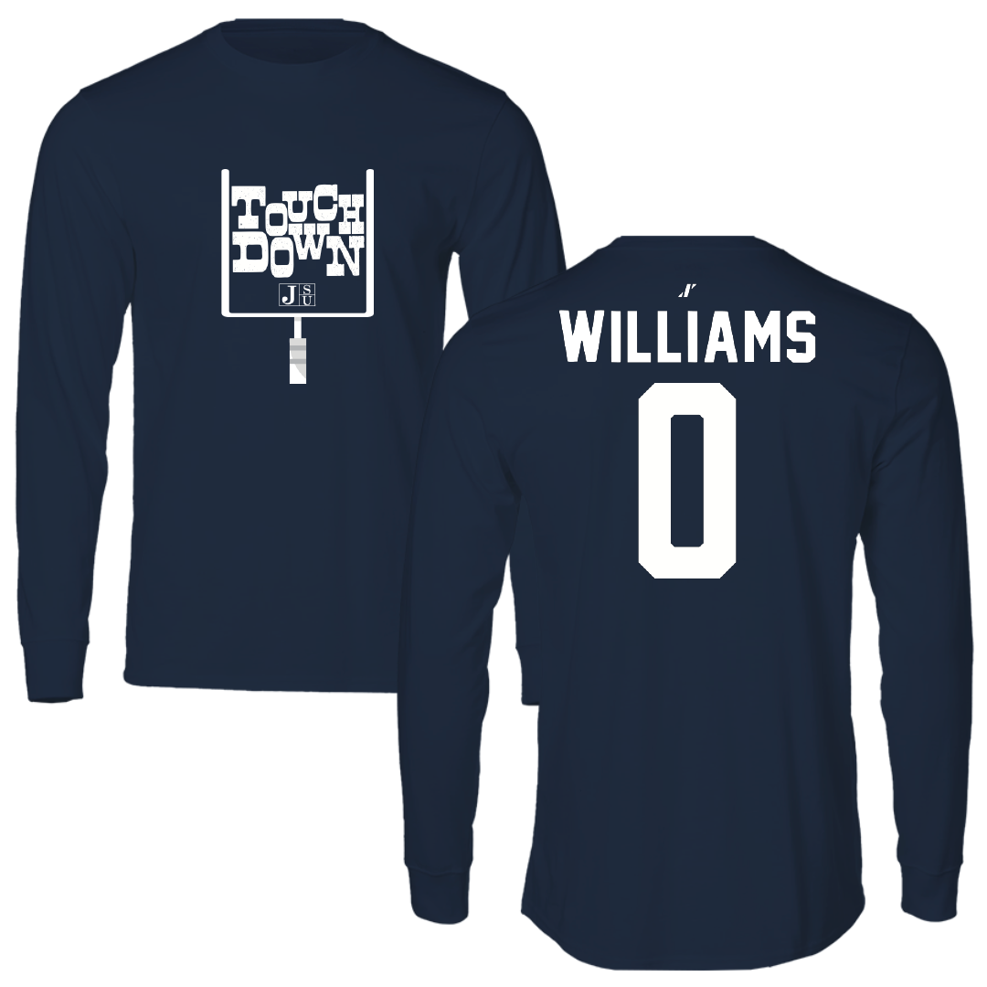 Jackson State University Football Navy Touchdown Long Sleeve - #0 Jeremiah Williams