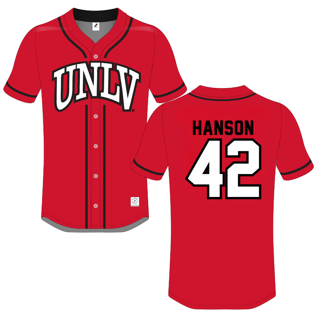 University of Nevada-Las Vegas Red Button-Down Jersey - #42 Jordan Hanson