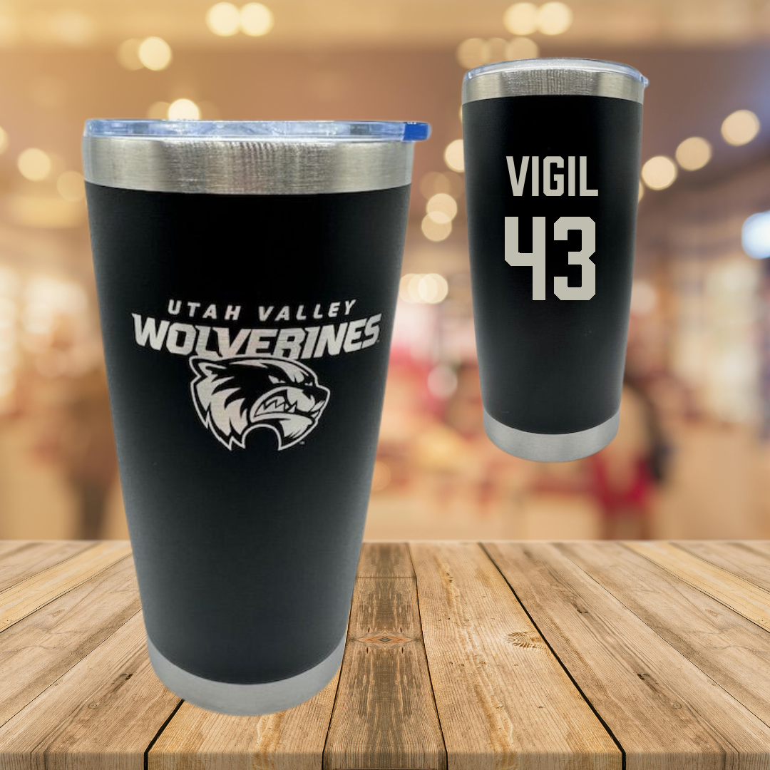 Utah Valley University Baseball Black Stainless Steel Tumbler - #43 Jordan Vigil