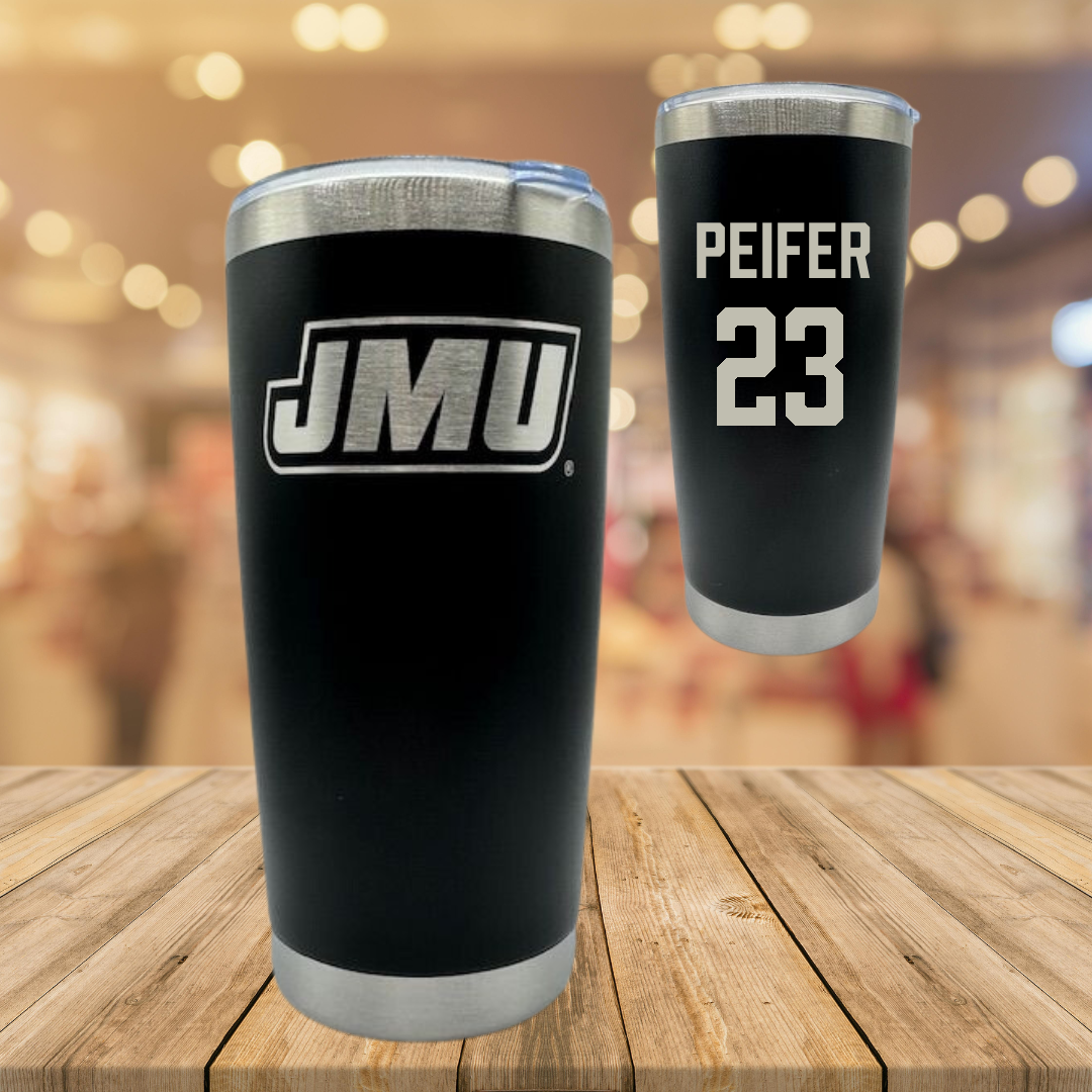 James Madison University Baseball Black Stainless Steel Tumbler - #23 Wyatt Peifer