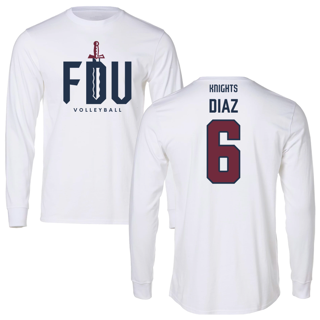 Fairleigh Dickinson University-Metropolitan Campus Volleyball White Long Sleeve - #6 Diego Diaz