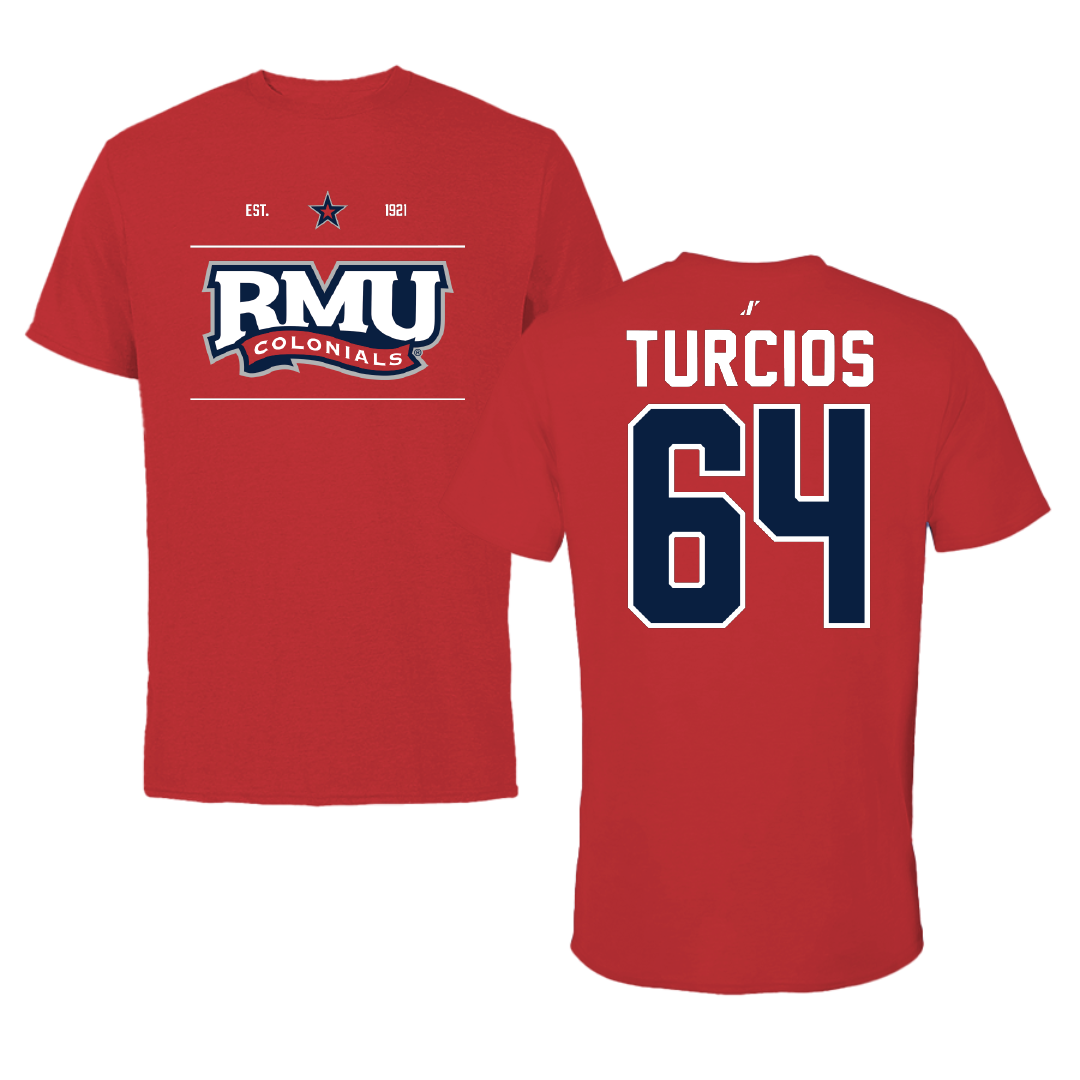 Robert Morris University Football Red General Tee - #64 Diego Turcios