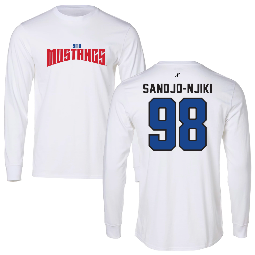 Southern Methodist University Football White Classic Performance Long Sleeve - #98 Mike Sandjo-Njiki