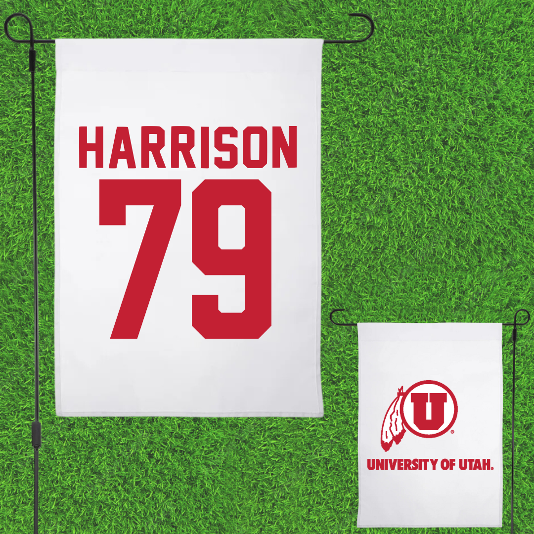 University of Utah Football White Garden Flag - #79 Alex Harrison