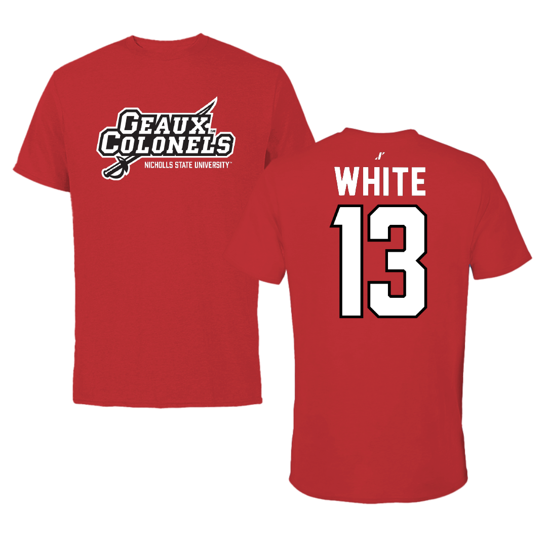 Nicholls State University Football Red General Tee - #13 Kylin White