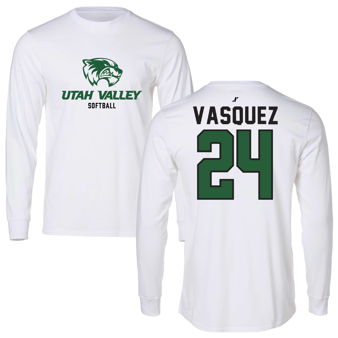 Utah Valley University Softball White Classic Performance Long Sleeve - #24 Victoria Vasquez