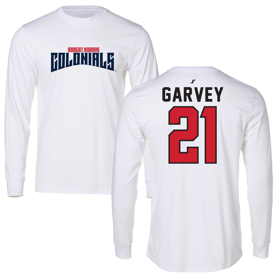 Robert Morris University Ice Hockey White Classic Performance Long Sleeve - #21 Cameron Garvey