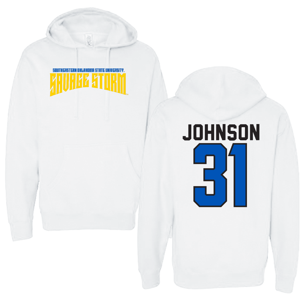 Southeastern Oklahoma State University Baseball White Classic Hoodie - #31 Luke Johnson