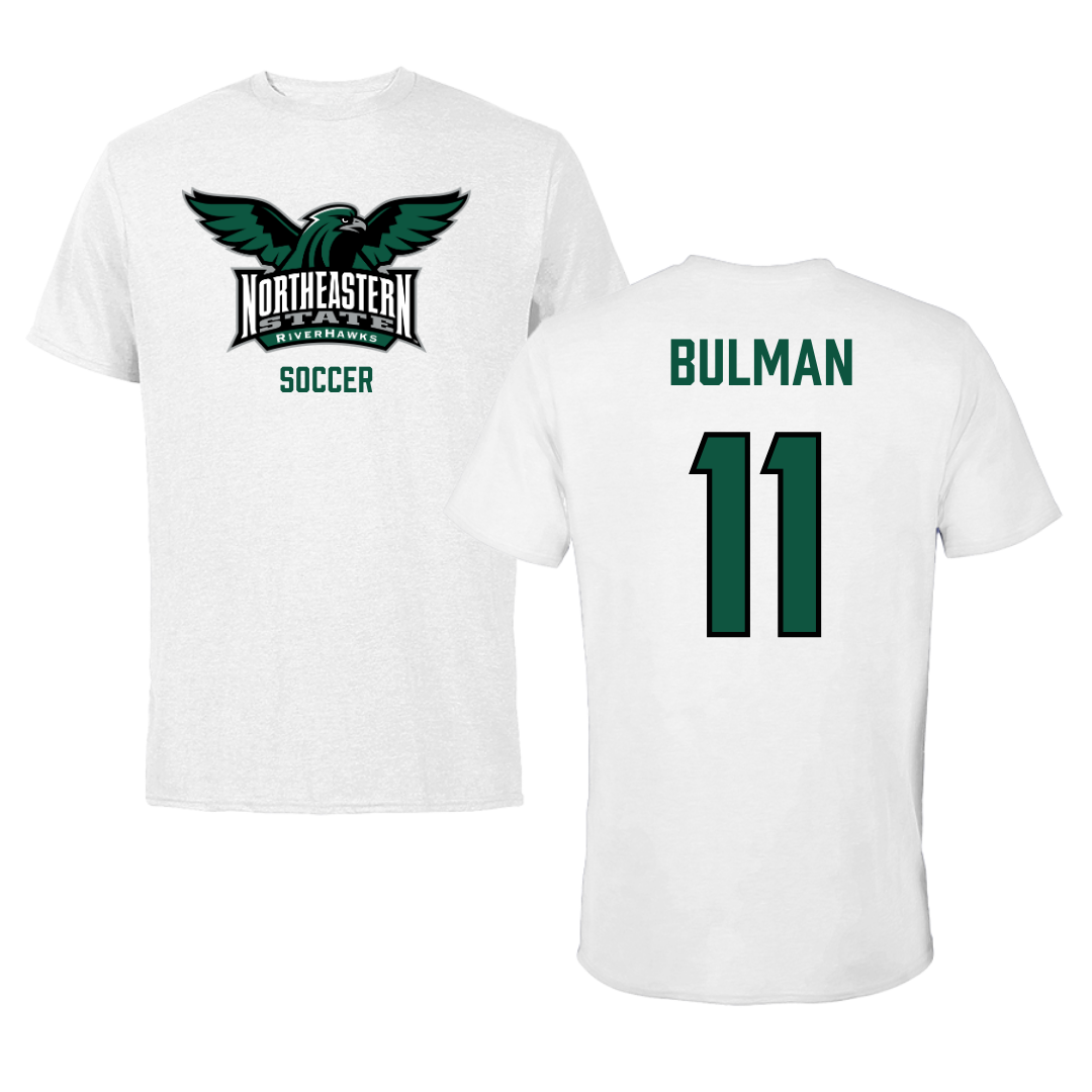 Northeastern State University Soccer White Tee - #11 Braxton Bulman