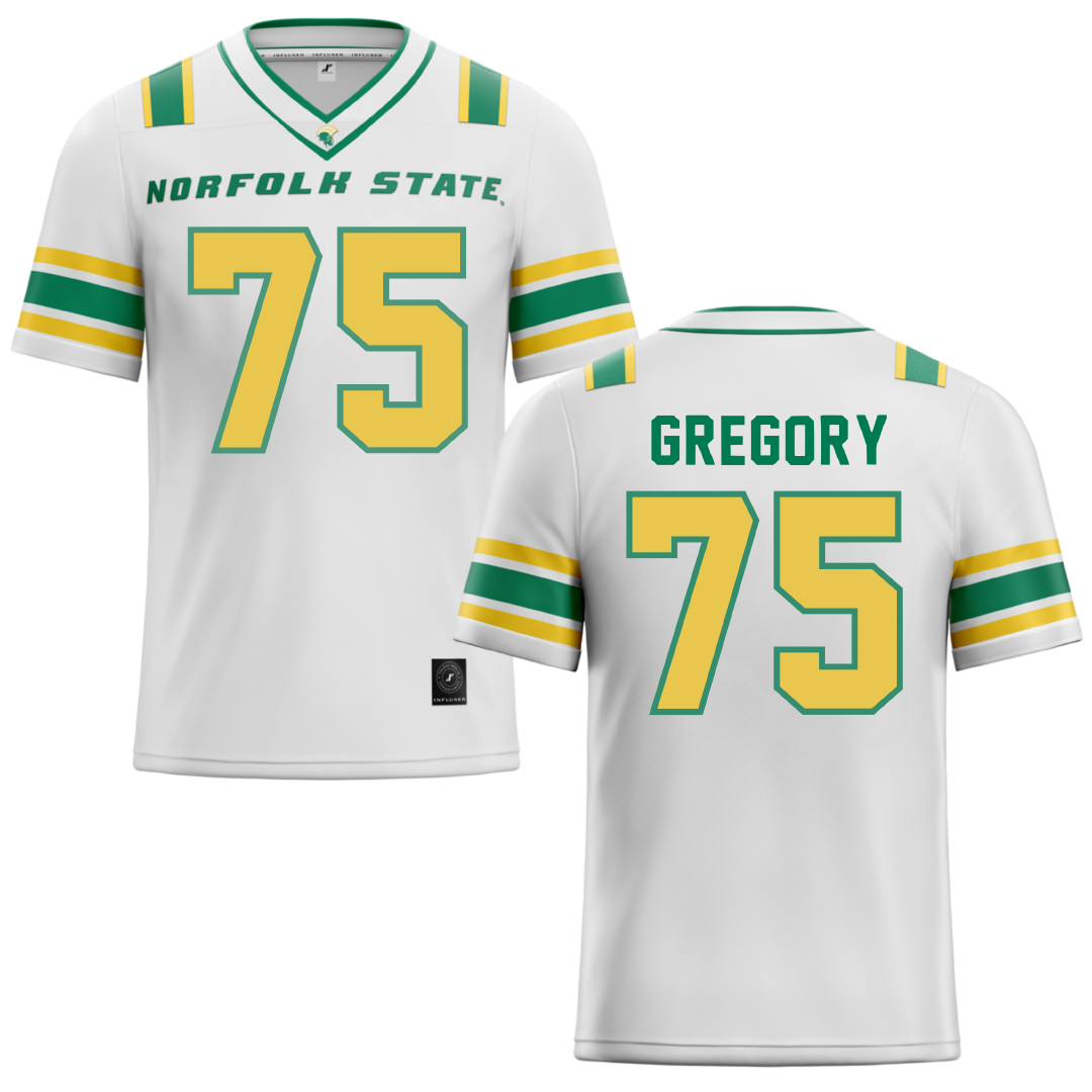Norfolk State University White Football Jersey - #75 Evan Gregory
