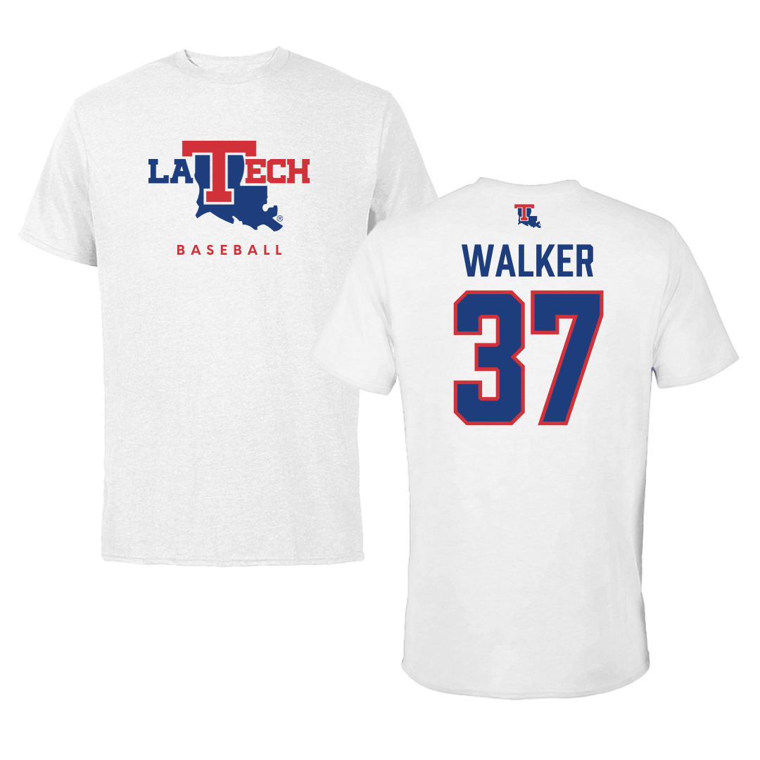 Louisiana Tech University Baseball White Performance Tee - #37 Brodey Walker