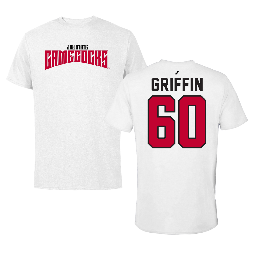 Jacksonville State University Football White Classics Performance Tee - #60 Cameron Griffin