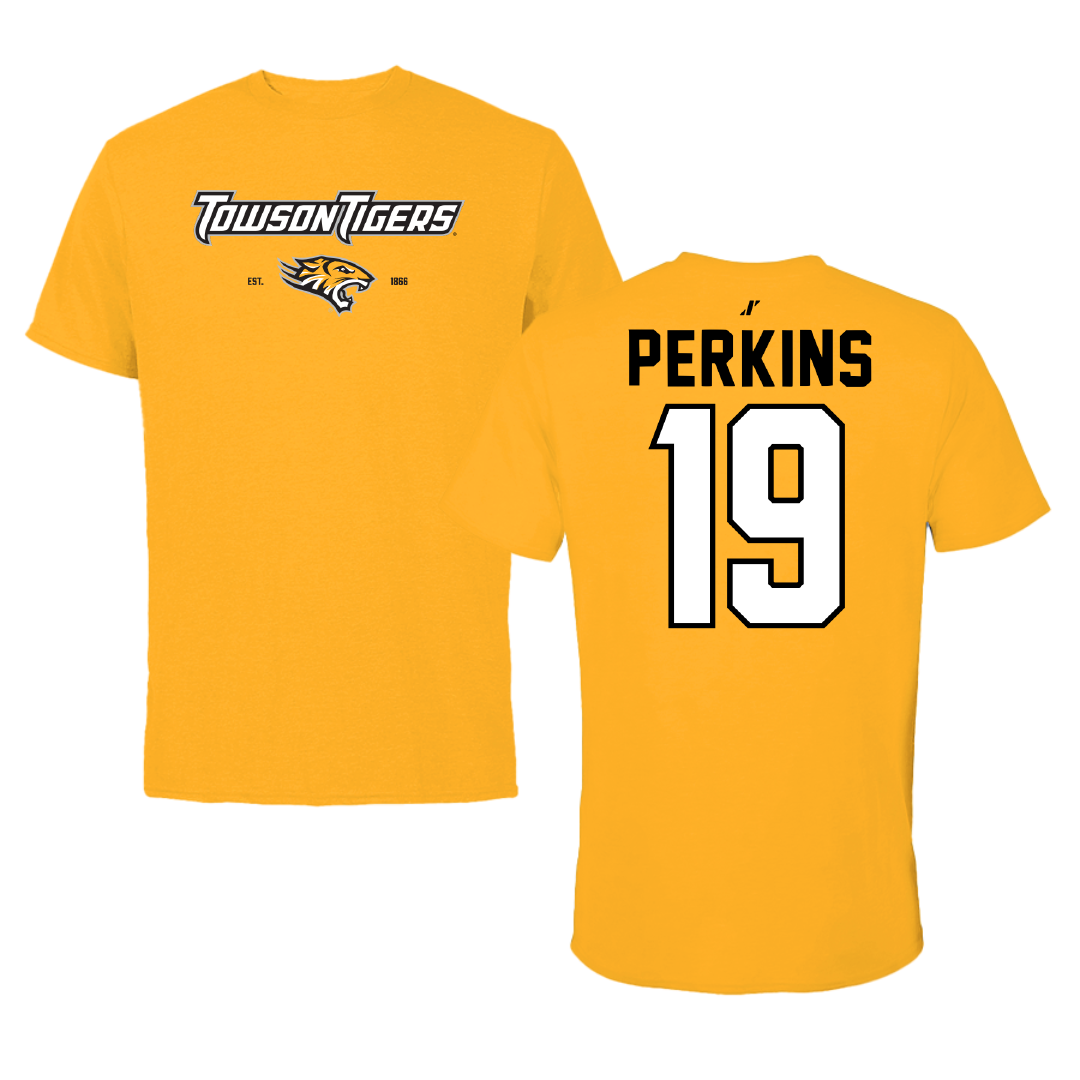 Towson University Football Gold General Tee - #19 Zay Perkins