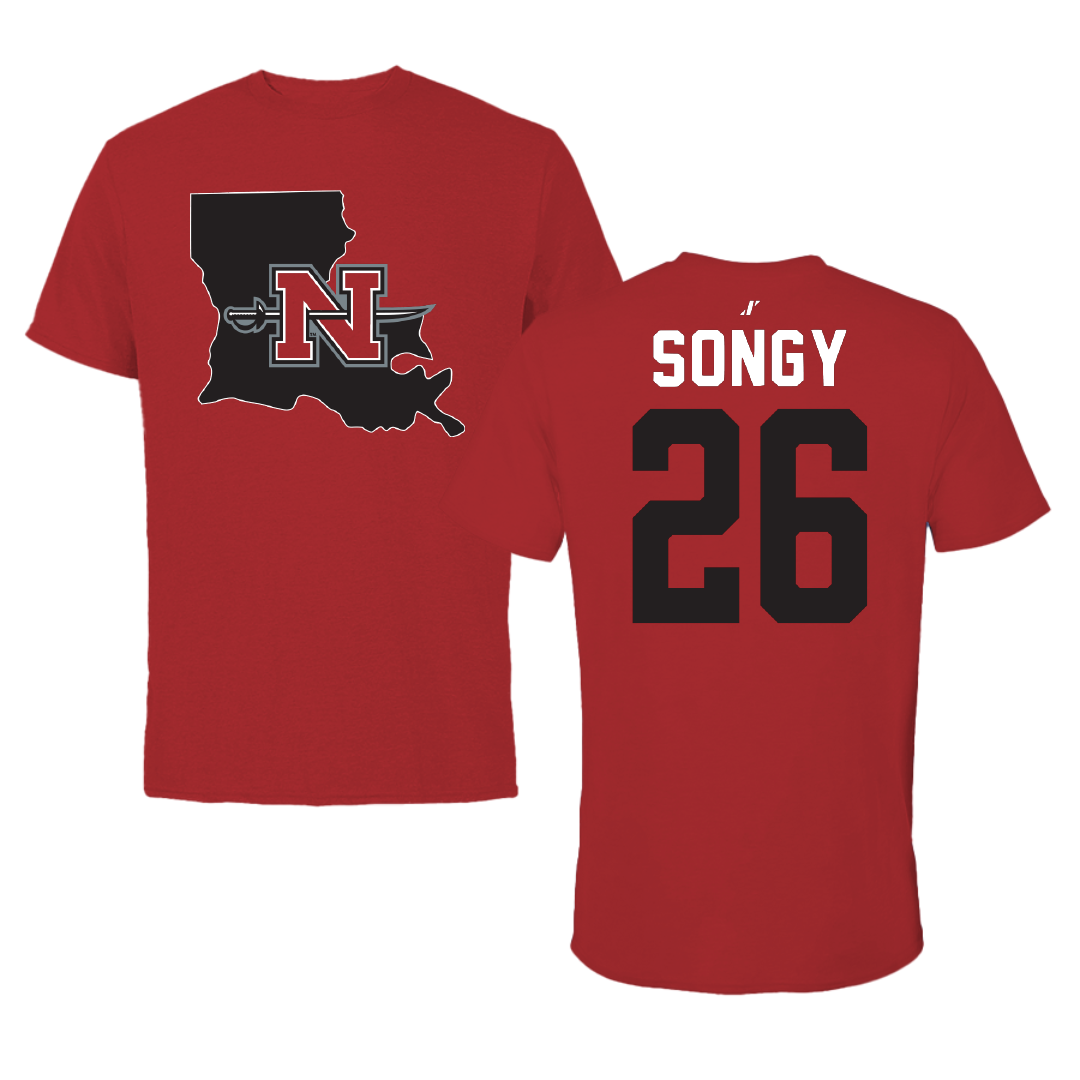 Nicholls State University Softball Canvas Red State Tee - #26 Brynne Songy