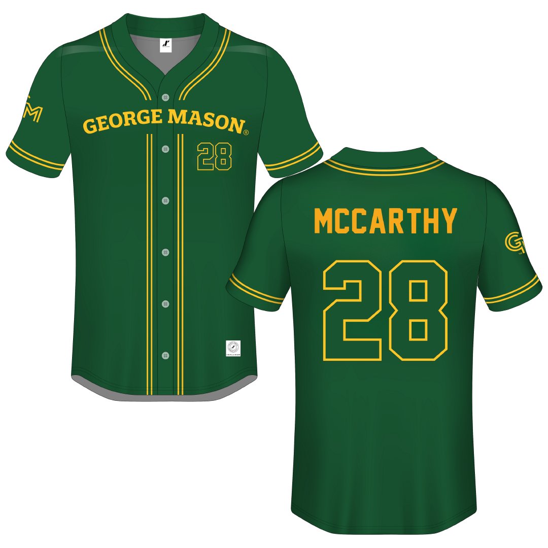 George Mason University Green GM Button-Down Jersey - #28 Dylan McCarthy