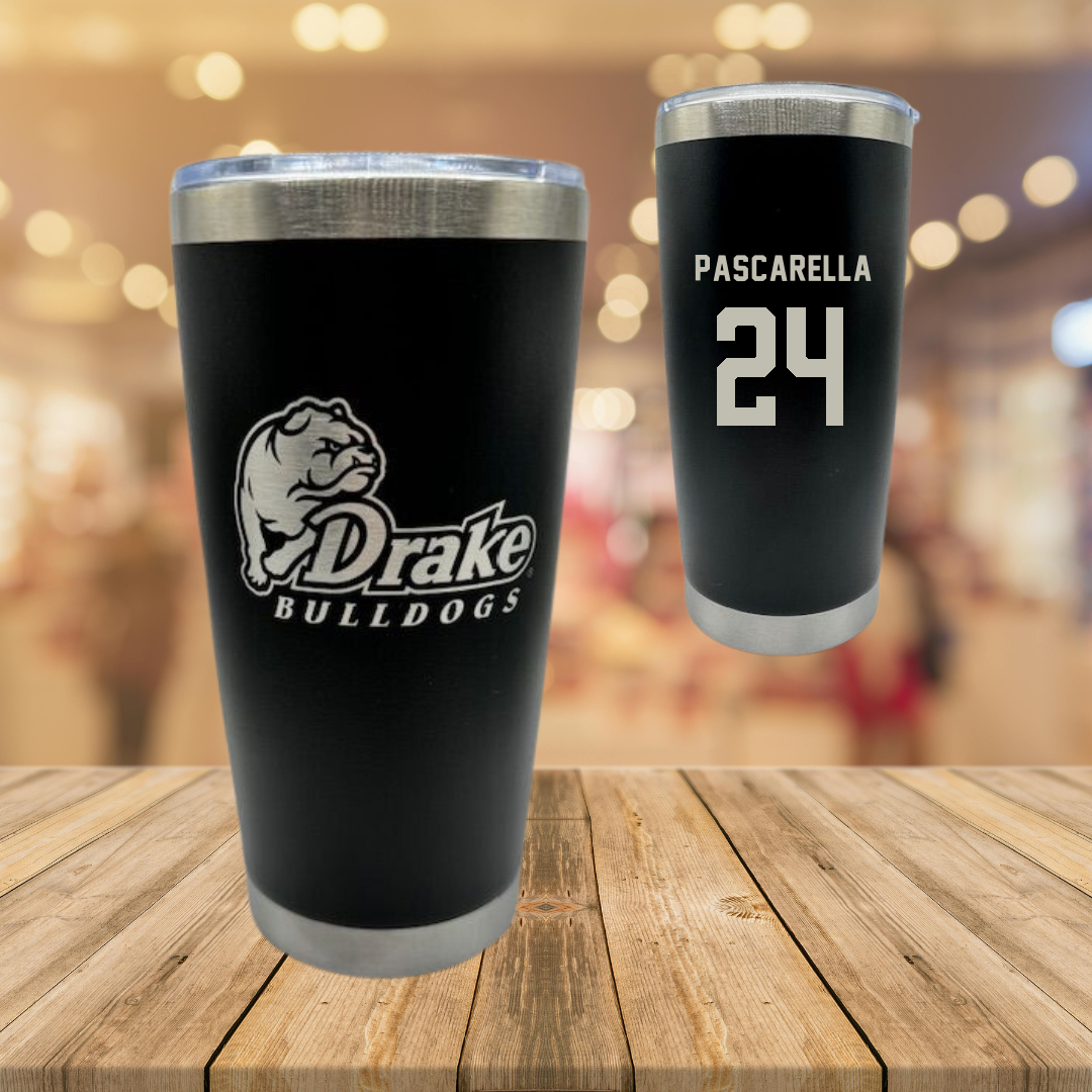 Drake University Soccer Black Stainless Steel Tumbler - #24 Jordan Pascarella