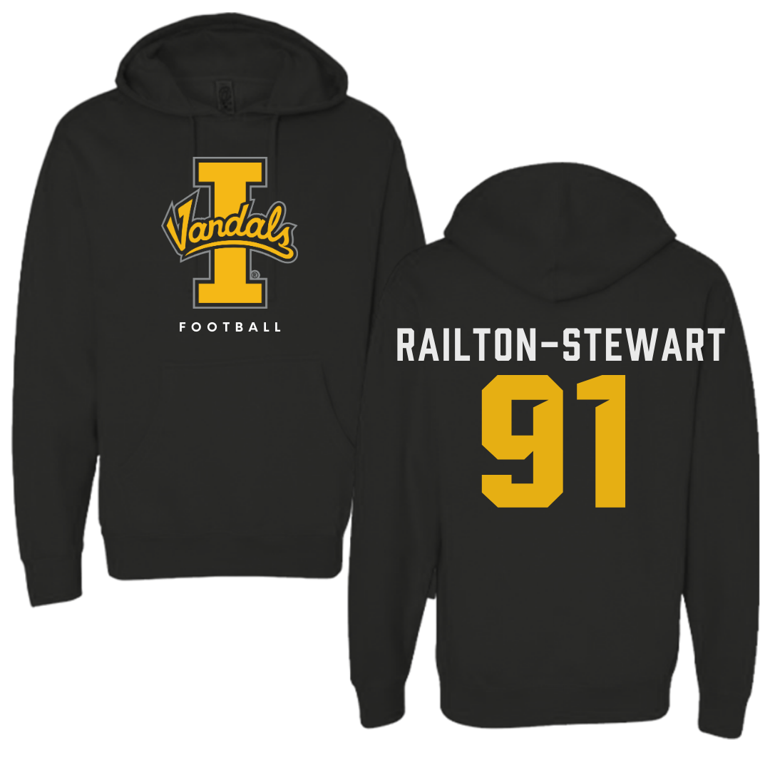 University of Idaho Football Black Vandals Hoodie - #91 Malakai Railton-Stewart