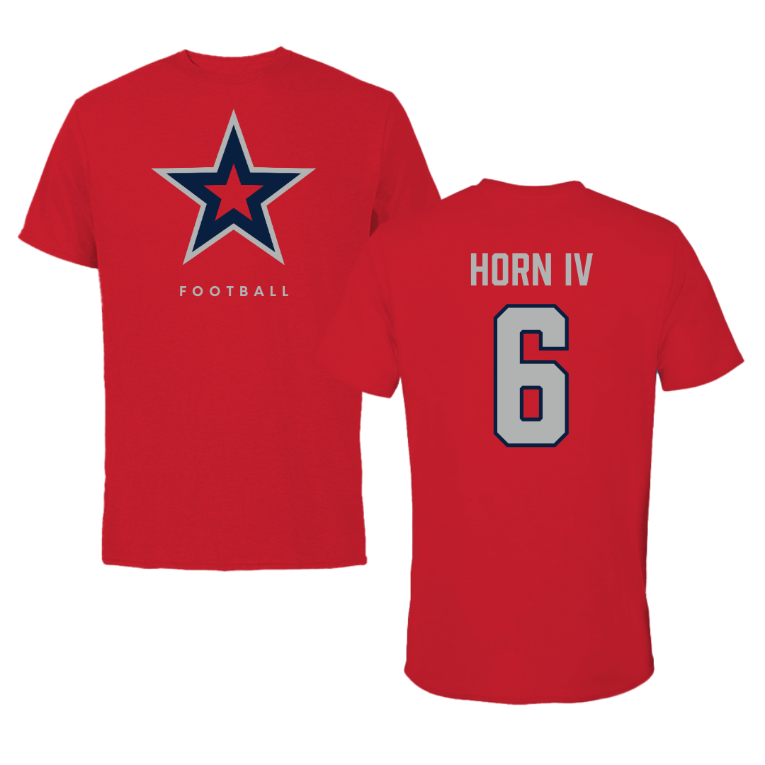 Robert Morris University Football Red Performance Tee - #6 Will Horn IV