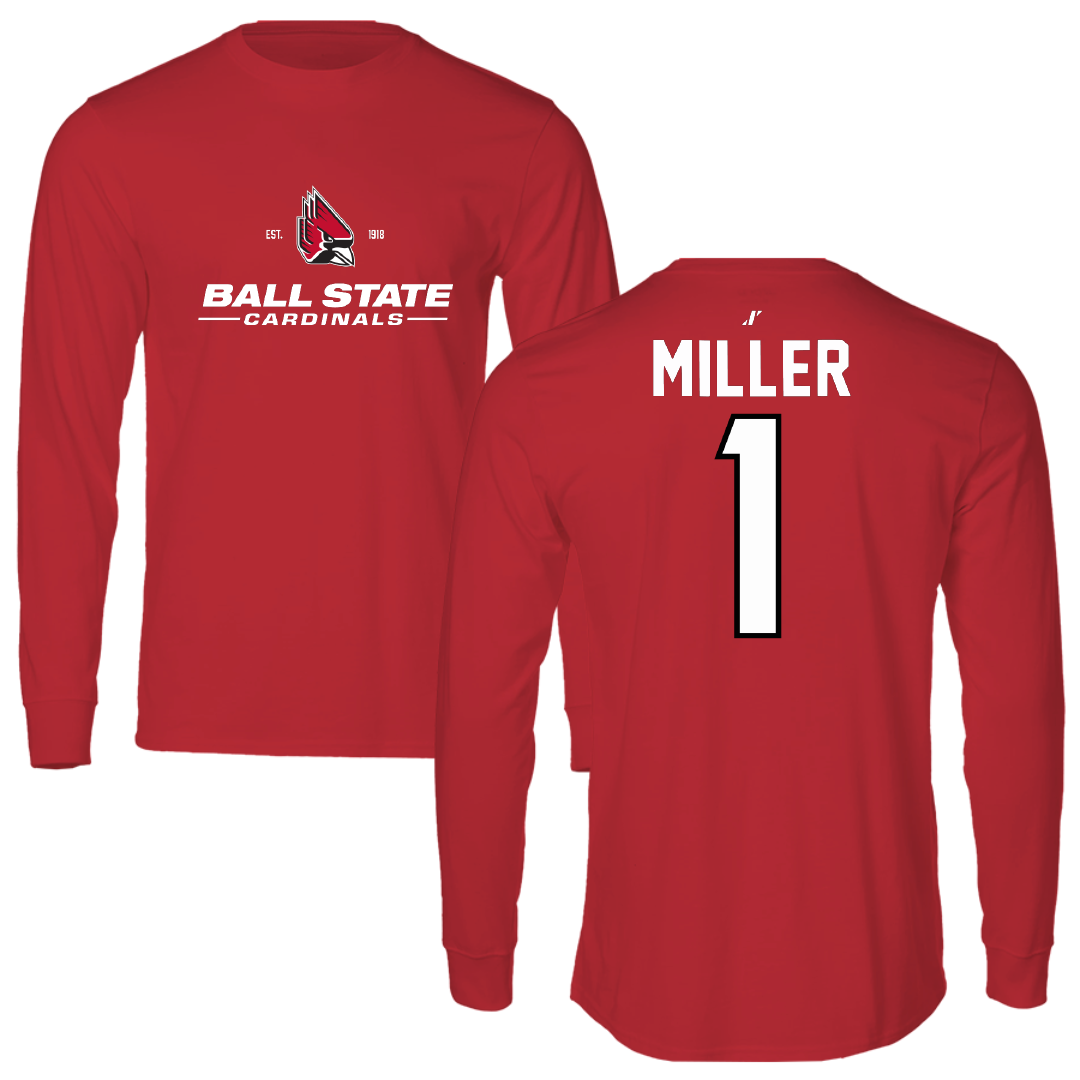 Ball State University Baseball Red General Long Sleeve - #1 Grant Miller