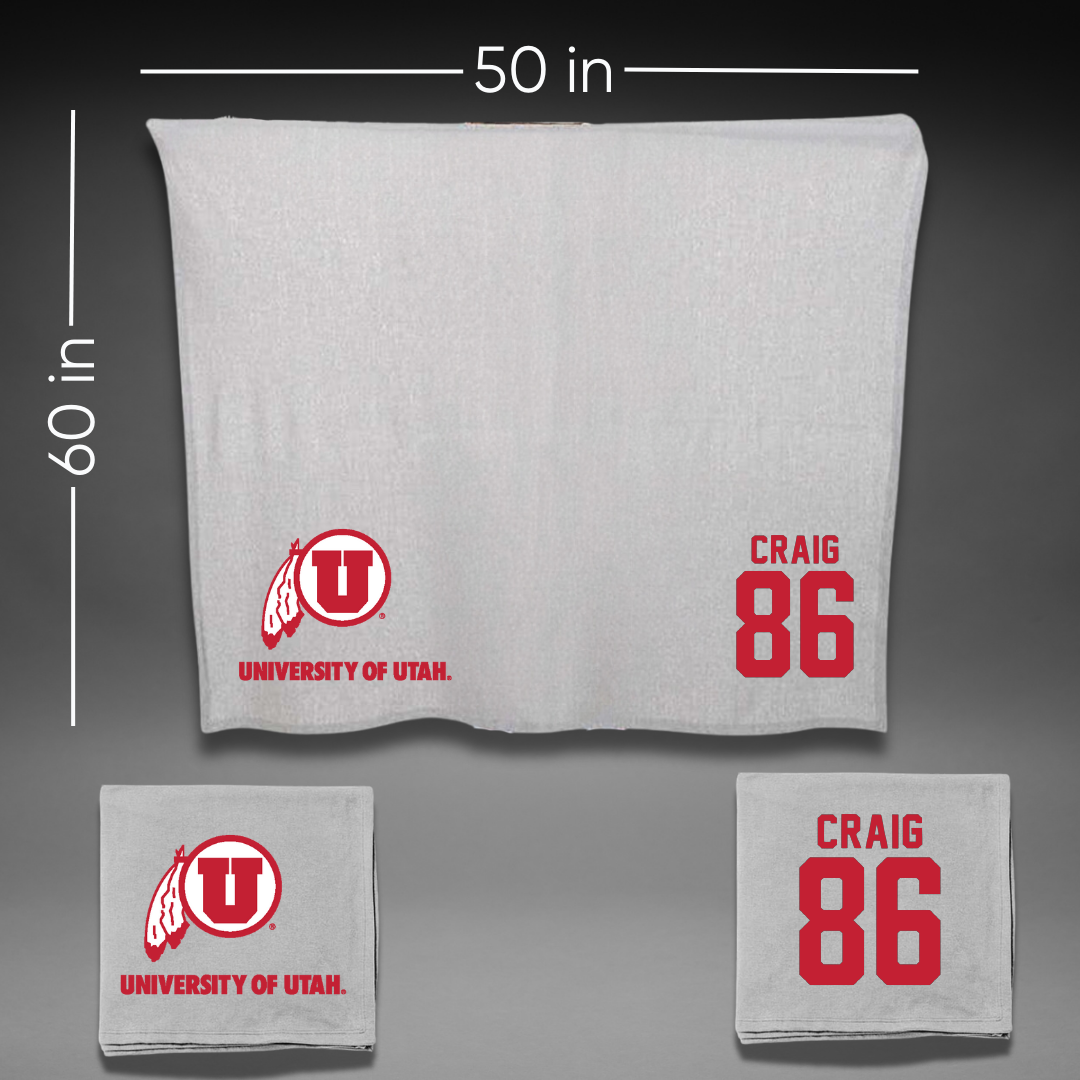 University of Utah Football Gray Blanket - #86 Brigden Craig
