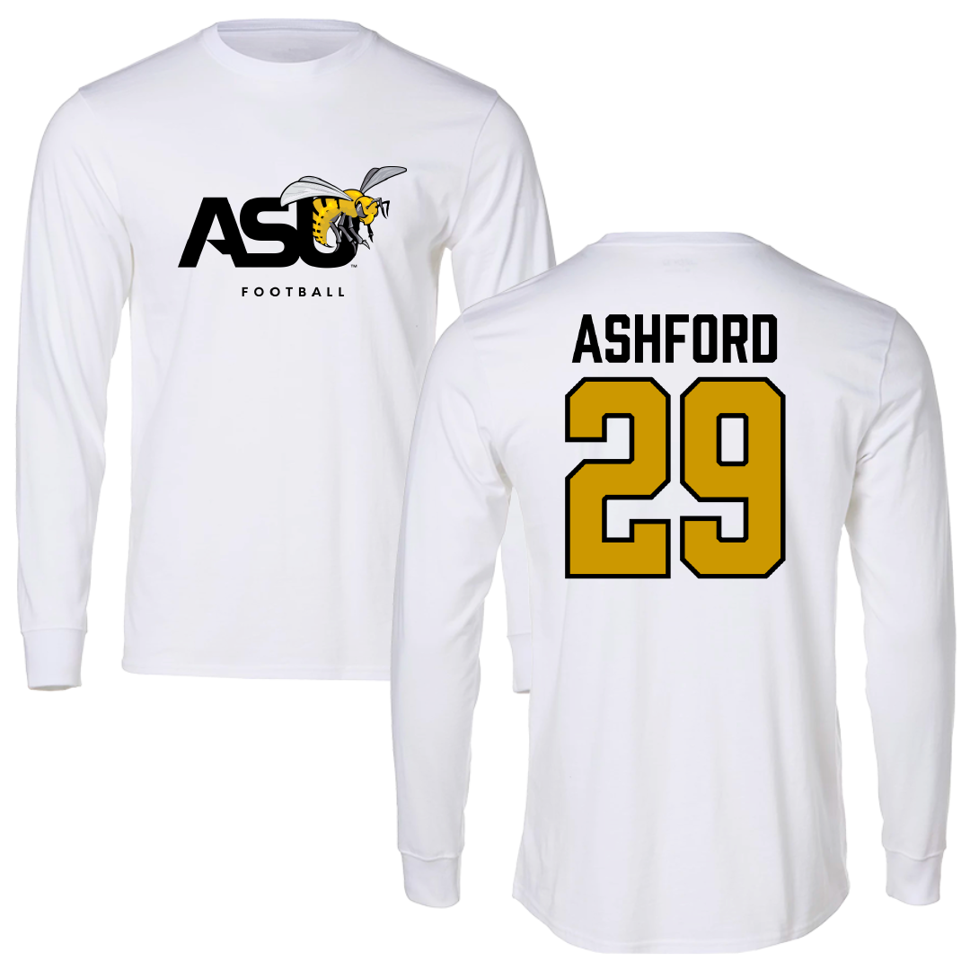 Alabama State University Football White Performance Long Sleeve - #29 Ashton Ashford