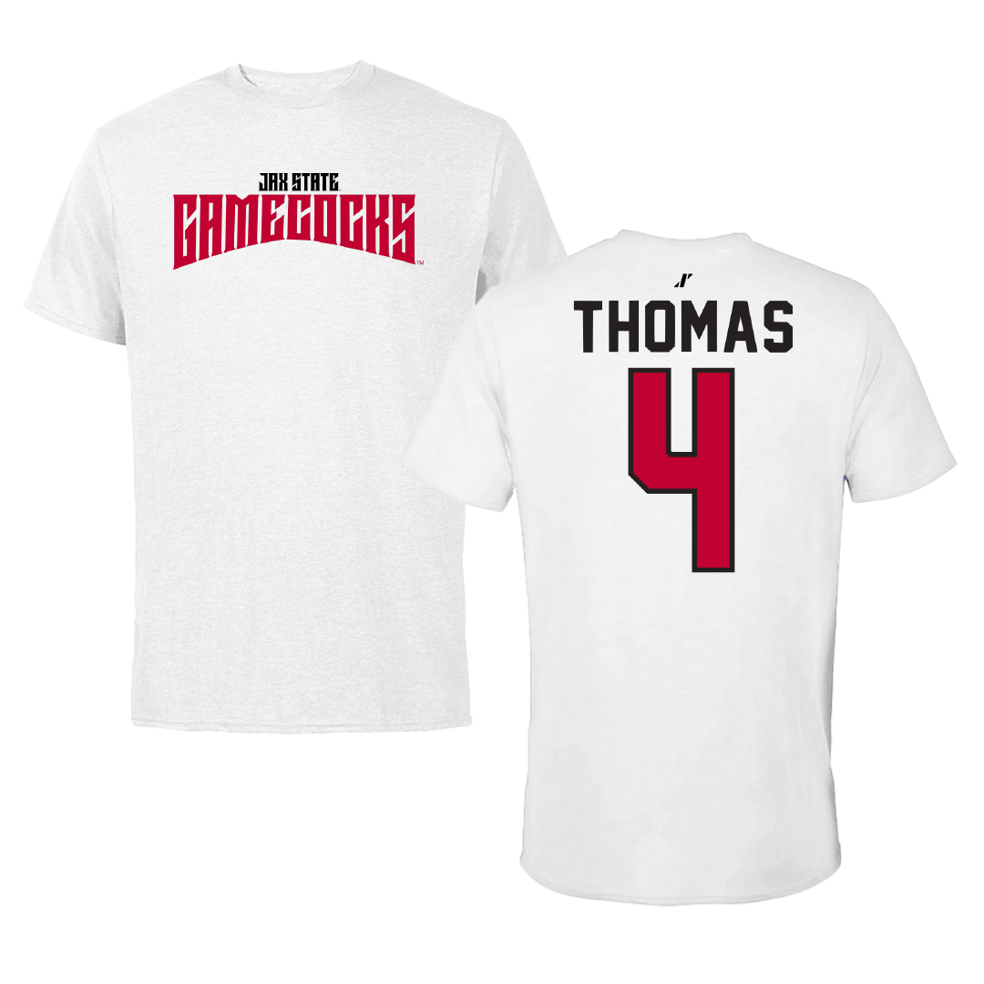 Jacksonville State University Baseball White Classics Tee - #4 Kenskey Thomas