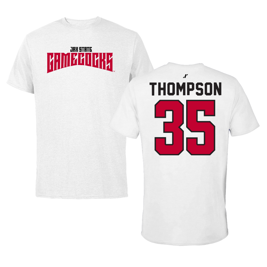 Jacksonville State University Football White Classics Performance Tee - #35 Aidan Thompson