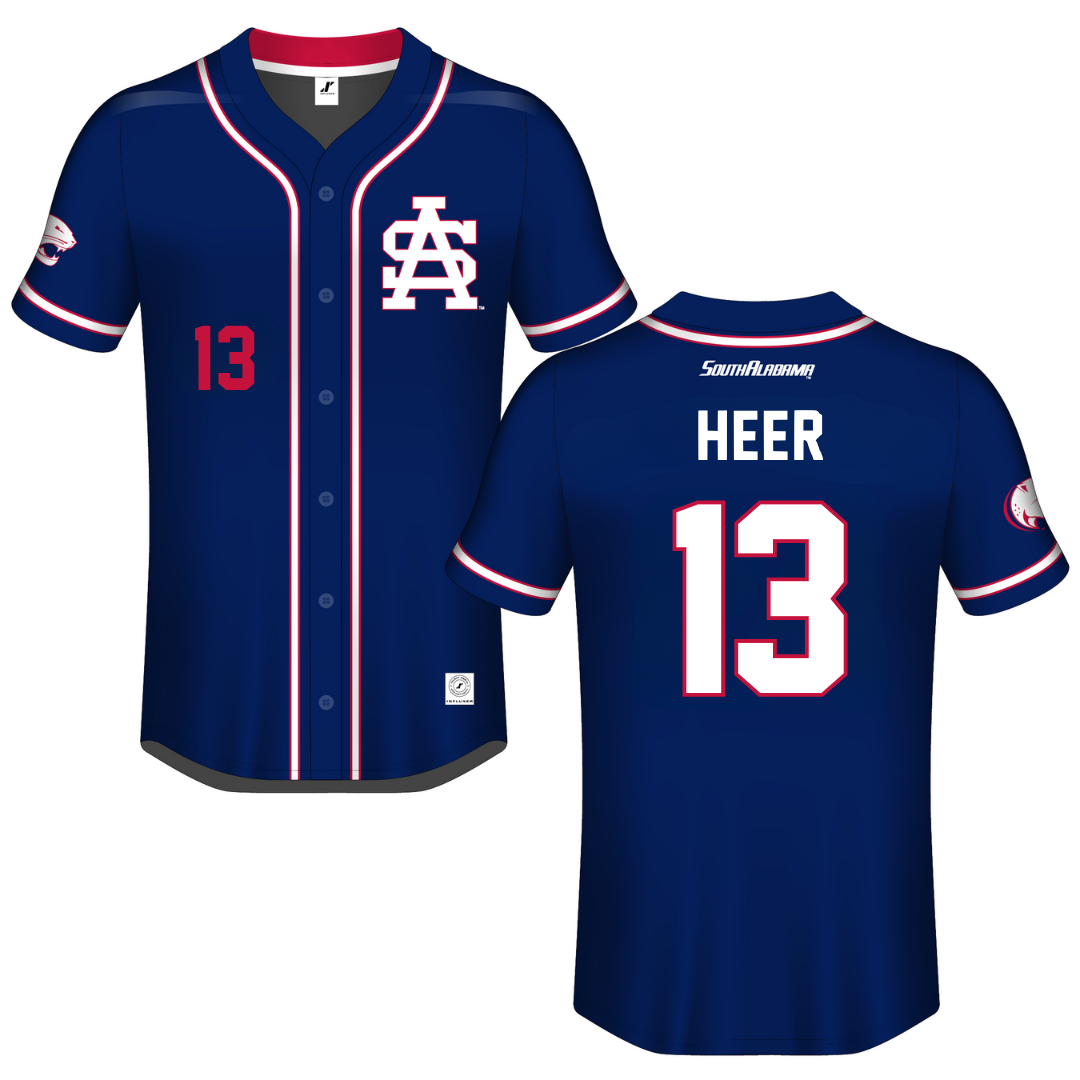 University of South Alabama Blue Button-Down Jersey - #13 Mitchell Heer