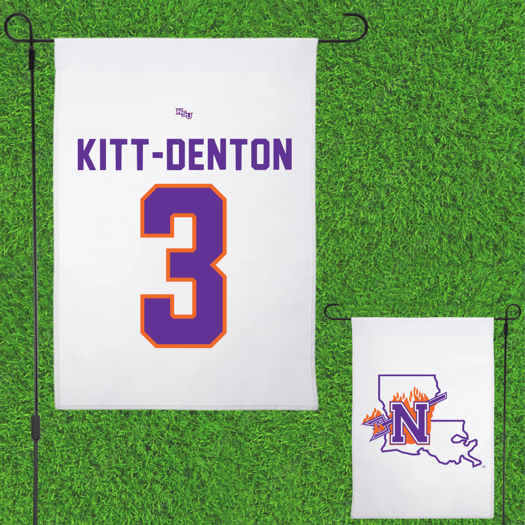 Northwestern State University Football White Garden Flag - #3 Myles Kitt-Denton